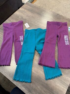 Kids Fleece Flared Pants - Purple & Teal